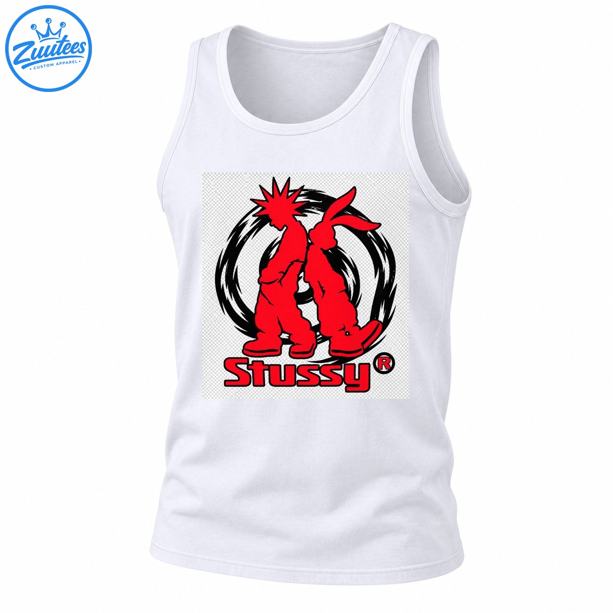 Stussy Red Spiky Hair Rabbit Graffiti Art Tank Top