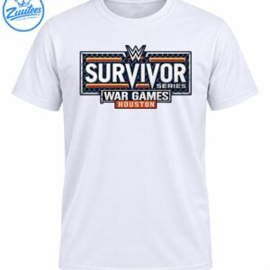 Survivor Series War Games Houston graphic featuring distressed silver lettering, chain-link fencing, and orange-red accents