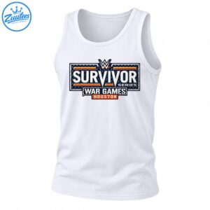 Survivor Series War Games Houston graphic featuring distressed silver lettering, chain-link fencing, and orange-red accents