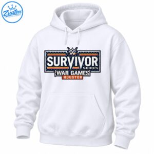 Survivor Series War Games Houston graphic featuring distressed silver lettering, chain-link fencing, and orange-red accents