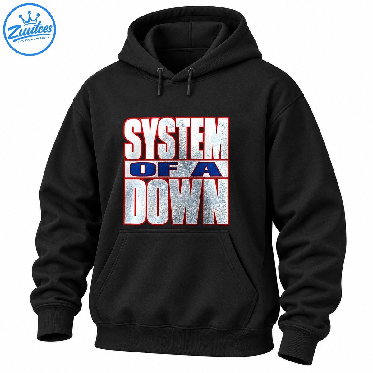 System of a Down logo with distressed silver white lettering, red outlines, and navy blue accents System of a Down logo with distressed silver-white lettering, red outlines, and navy blue accents