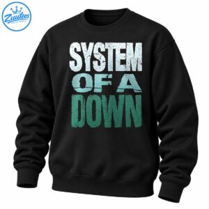 Distressed SYSTEM OF A DOWN lettering in icy blue, aqua, and deep teal-green
