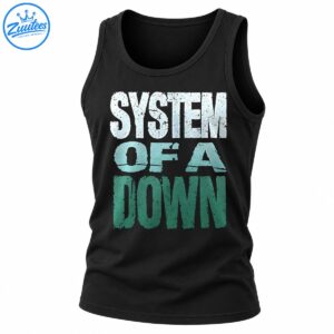 Distressed SYSTEM OF A DOWN lettering in icy blue, aqua, and deep teal-green