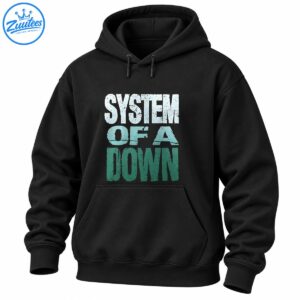 Distressed SYSTEM OF A DOWN lettering in icy blue, aqua, and deep teal-green