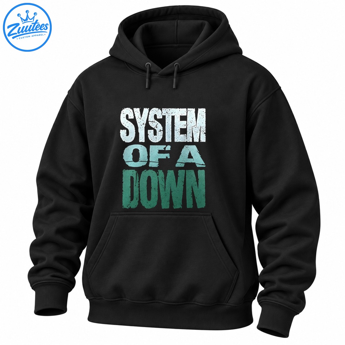 Distressed SYSTEM OF A DOWN lettering in icy blue, aqua, and deep teal green Distressed SYSTEM OF A DOWN lettering in icy blue, aqua, and deep teal-green