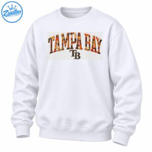 Tampa Bay wordmark shirt design with distressed orange, rust, tan, and charcoal lettering and an overlapping TB monogram