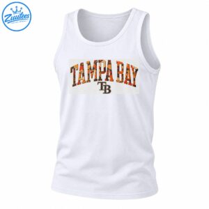 Tampa Bay wordmark shirt design with distressed orange, rust, tan, and charcoal lettering and an overlapping TB monogram