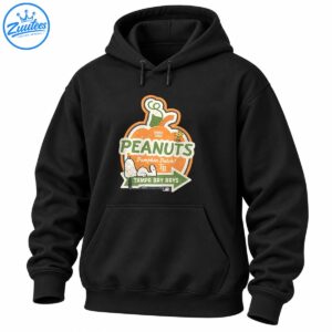Tampa Bay Rays Peanuts pumpkin shirt with Snoopy, Woodstock, green lettering, and a vintage autumn banner