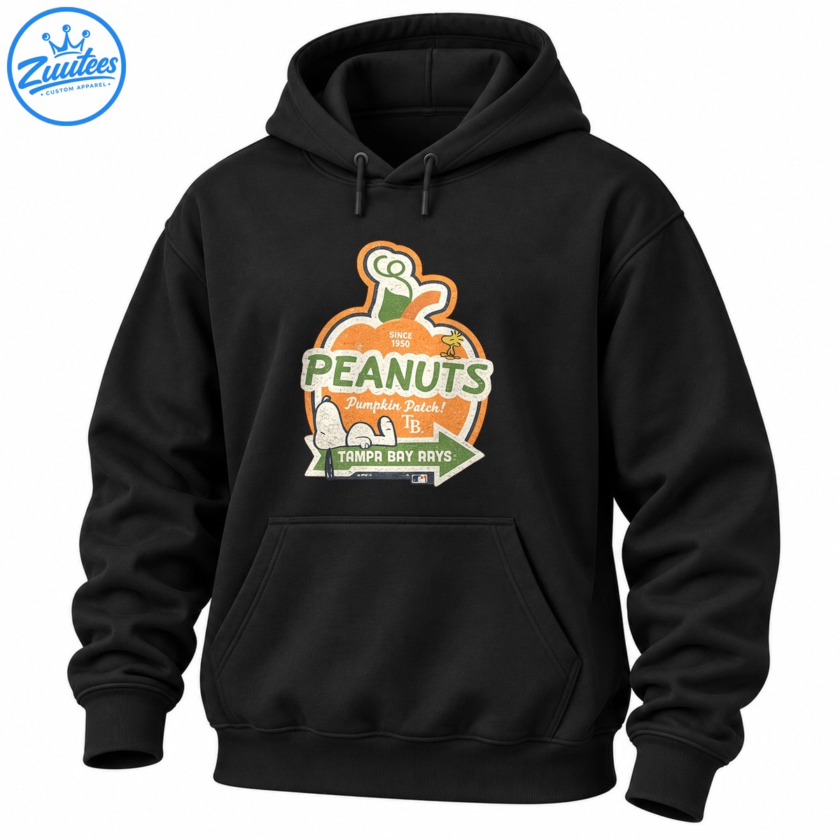Tampa Bay Rays Peanuts pumpkin shirt with Snoopy, Woodstock, green lettering, and a vintage autumn banner Tampa Bay Rays Peanuts pumpkin shirt with Snoopy, Woodstock, green lettering, and a vintage autumn banner