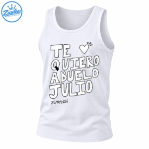 Te Quiero Abuelo Julio design with white block letters, black outlines, a heart, sparkles, and date 25/10/2026