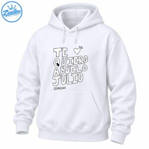 Te Quiero Abuelo Julio design with white block letters, black outlines, a heart, sparkles, and date 25/10/2026