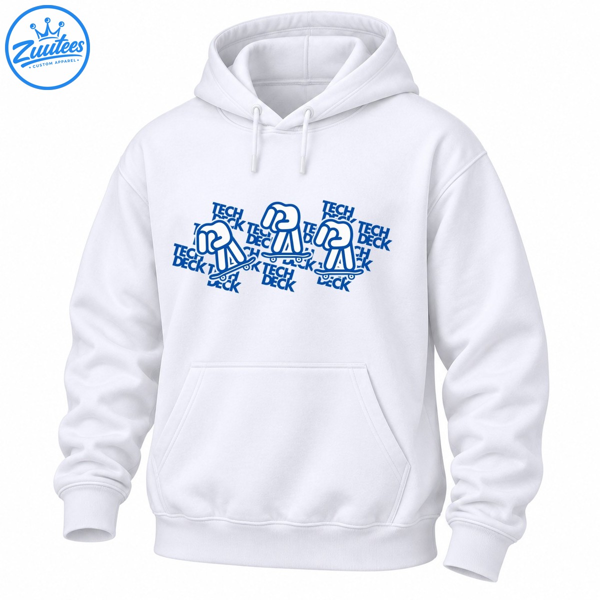 Tech Deck fingerboard skater shirt graphic with three blue cartoon skateboard figures and repeated TECH DECK lettering Tech Deck fingerboard skater shirt graphic with three blue cartoon skateboard figures and repeated TECH DECK lettering