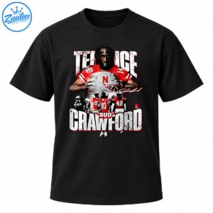 Tel Ice Crawford football graphic with a red number 80 jersey, silver helmet, distressed lettering, and football players