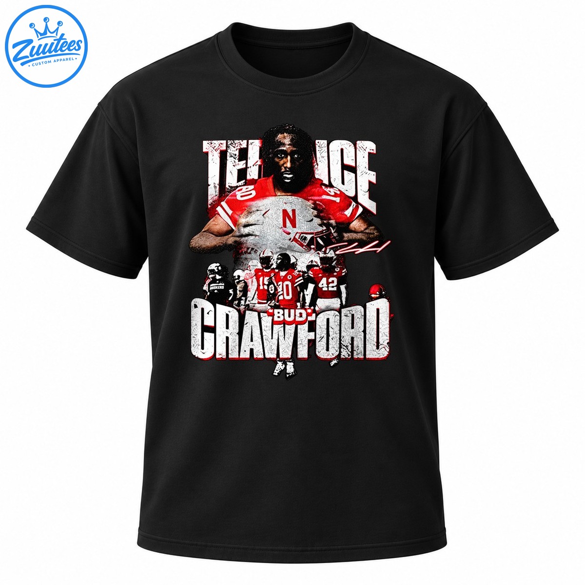 Tel Ice Crawford football graphic with a red number 80 jersey, silver helmet, distressed lettering, and football players Tel Ice Crawford football graphic with a red number 80 jersey, silver helmet, distressed lettering, and football players
