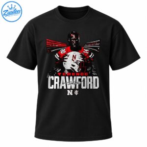 Terence Crawford graphic featuring a football player holding a white helmet, red jersey, distressed lettering, and signature details