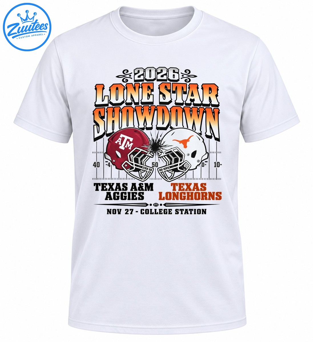2026 Lone Star Showdown graphic with maroon and white football helmets, bold lettering, and November 27 College Station details 2026 Lone Star Showdown graphic with maroon and white football helmets, bold lettering, and November 27 College Station details