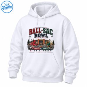 Ball-Sac Bowl graphic with red cardinal and green-yellow hornet mascots, stadium, football, and October 24th, 2026 date
