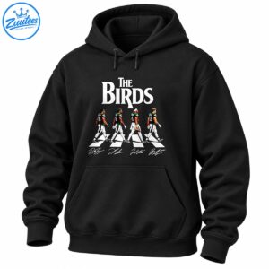 The Birds football graphic with four green jersey players numbered 26, 6, 1, 13 on a crosswalk and signatures