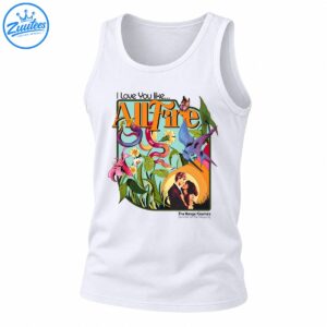 All Fire Shirt with orange lettering, colorful snakes, flowers, blue bird, butterfly, and romantic couple artwork