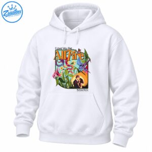 All Fire Shirt with orange lettering, colorful snakes, flowers, blue bird, butterfly, and romantic couple artwork