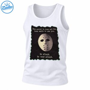 Server outage humor shirt with a distressed hockey mask, cream typewriter lettering, and vintage horror poster styling