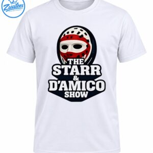 The Starr & D’Amico Show graphic featuring a red and white hockey mask above bold white lettering on a black emblem