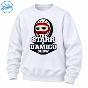 The Starr & D’Amico Show graphic featuring a red and white hockey mask above bold white lettering on a black emblem