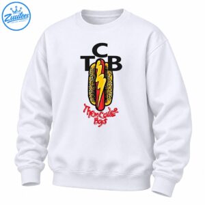 Them Coulee Boys TCB graphic with black lettering, a yellow hot dog bun, red sausage, yellow lightning bolt, and red script