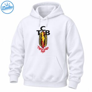 Them Coulee Boys TCB graphic with black lettering, a yellow hot dog bun, red sausage, yellow lightning bolt, and red script
