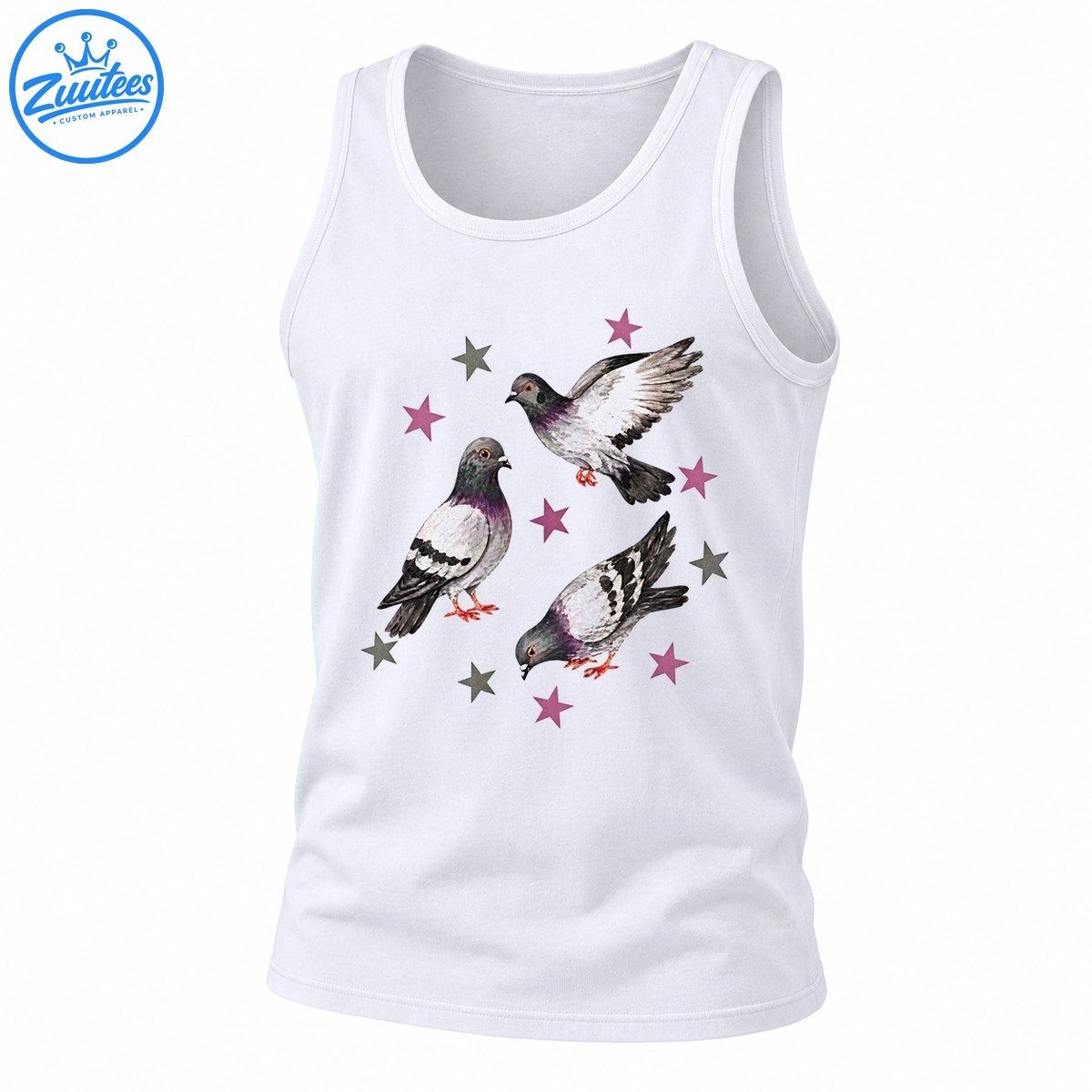 Three Pigeons With Stars Watercolor Bird Nature Tank Top
