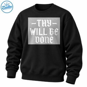 Thy Will Be Done text design in distressed white Gothic lettering with decorative horizontal accents