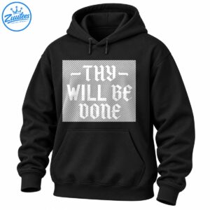 Thy Will Be Done text design in distressed white Gothic lettering with decorative horizontal accents