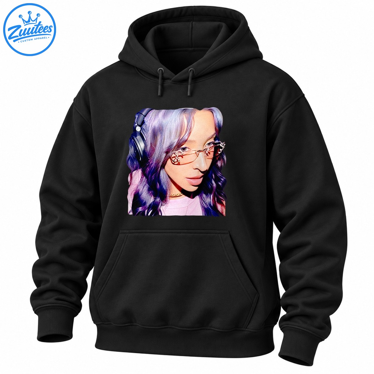 Tinashe portrait graphic with silver purple hair, decorative pink sunglasses, headphones, and pink outfit Tinashe portrait graphic with silver purple hair, decorative pink sunglasses, headphones, and pink outfit