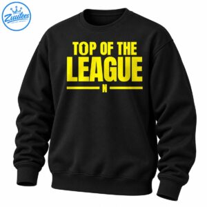 Top Of The League graphic with bold yellow lettering, an upward arrow inside the O, and horizontal yellow lines.