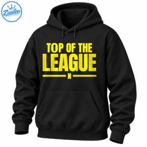 Top Of The League graphic with bold yellow lettering, an upward arrow inside the O, and horizontal yellow lines.