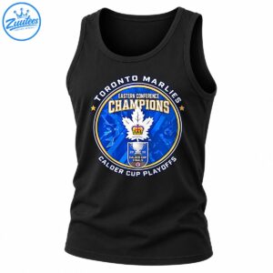 Toronto Marlies 2026 Eastern Conference Champions shirt graphic with crowned maple leaf and Calder Cup trophy