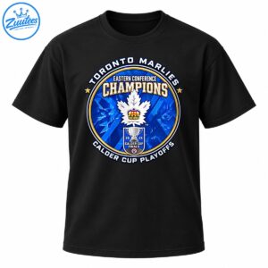 Toronto Marlies 2026 Eastern Conference Champions blue and gold crest with maple leaf and Calder Cup trophy