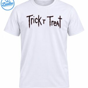 Trick r Treat Halloween shirt design with dark reddish-brown distressed lettering and creepy dripping details