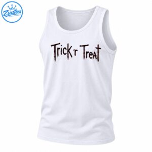 Trick r Treat Halloween shirt design with dark reddish-brown distressed lettering and creepy dripping details