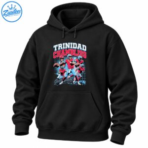 Trinidad Chambliss Collegiate football graphic with five illustrated players, red jerseys, blue helmets and varsity text