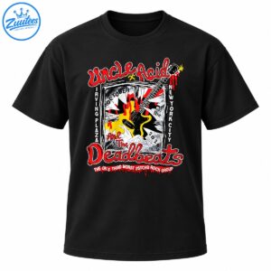 Uncle Acid and the Deadbeats graphic with red lettering, flaming guitar, distressed poster art, and 2026 concert details
