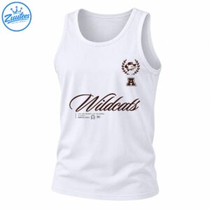 University of Arizona Wildcats shirt design with maroon script, collegiate A, wildcat crest, laurel wreath, and Tucson heritage text