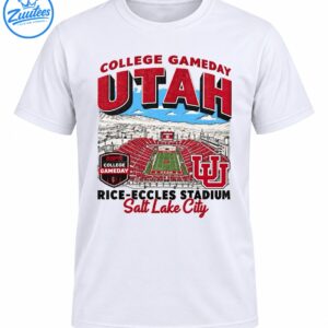 Vintage Utah College Gameday shirt graphic with Rice-Eccles Stadium, red UTAH lettering, mountains and Salt Lake City