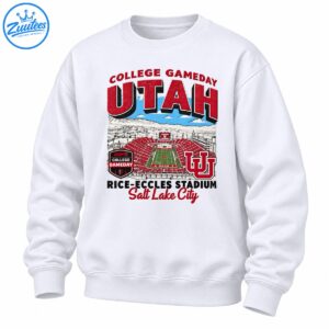Vintage Utah College Gameday shirt graphic with Rice-Eccles Stadium, red UTAH lettering, mountains and Salt Lake City