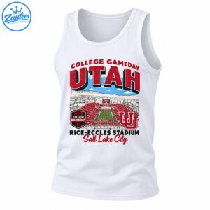 Vintage Utah College Gameday shirt graphic with Rice-Eccles Stadium, red UTAH lettering, mountains and Salt Lake City
