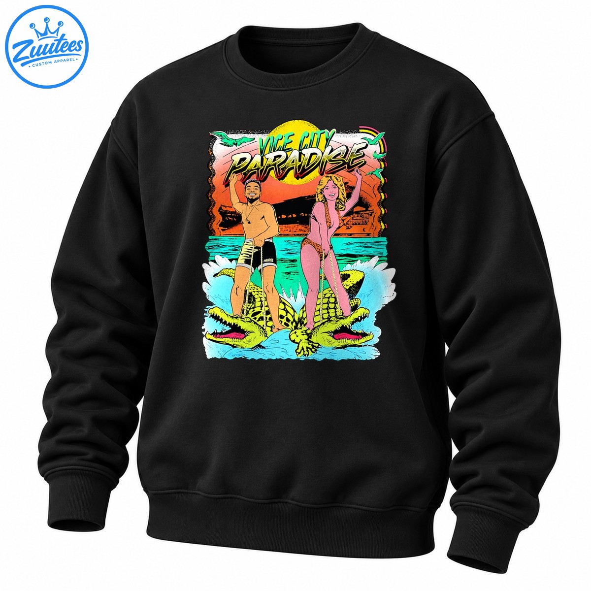 Vice City Paradise Alligator Retro Comic Art Sweatshirt