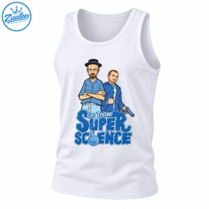 Comic-style duo in blue outfits above Go Team Super Science lettering with a bubbling laboratory flask
