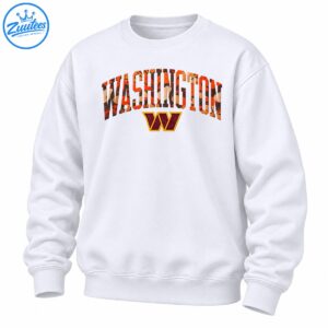 Washington arched orange and brown camouflage lettering above a distressed burgundy W emblem with a gold outline
