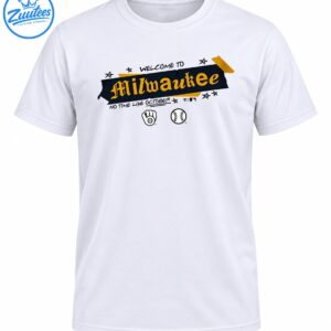 Milwaukee October baseball shirt design with gold Gothic lettering, navy banner, stars, glove, and baseball graphics