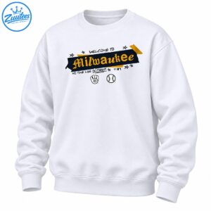 Milwaukee October baseball shirt design with gold Gothic lettering, navy banner, stars, glove, and baseball graphics